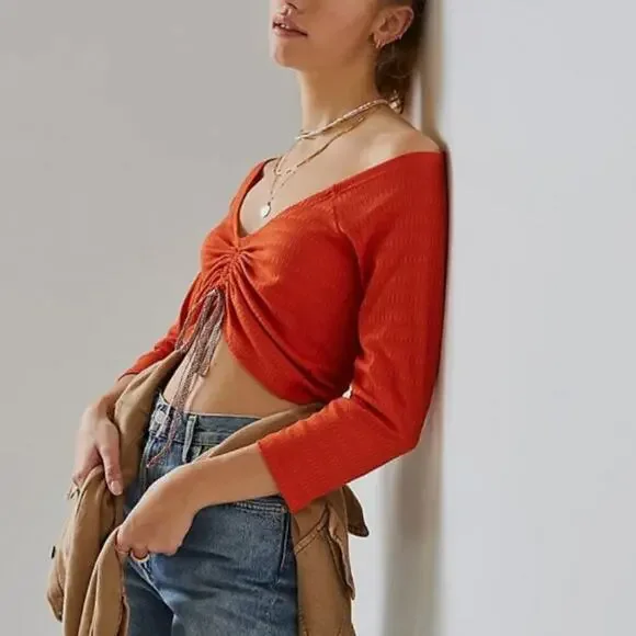 Anthropologie Sabrina Orange Cinched Top - Picture 2 of 10